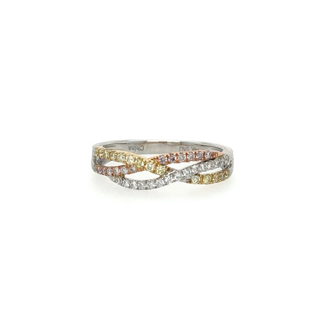 Anillo De Oro De 3 Tonos Con Diamantes 0.33 Ct.
