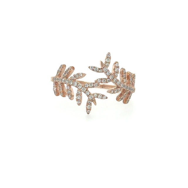 Anillo Pluma De Oro Rosa De 14 Quilates Con Diamantes 0.35 Ct.