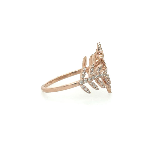 Anillo Pluma De Oro Rosa De 14 Quilates Con Diamantes 0.35 Ct.