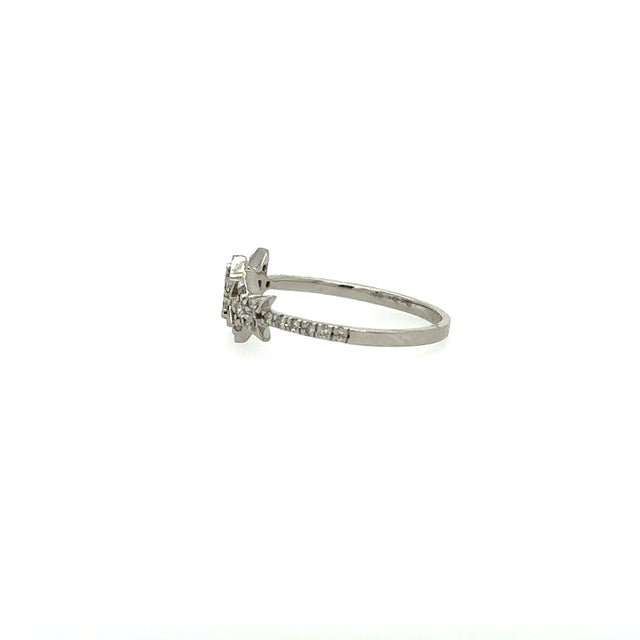 Anillo De Oro Blanco De 14K Con 3 Estrellas 0.21 Ct.