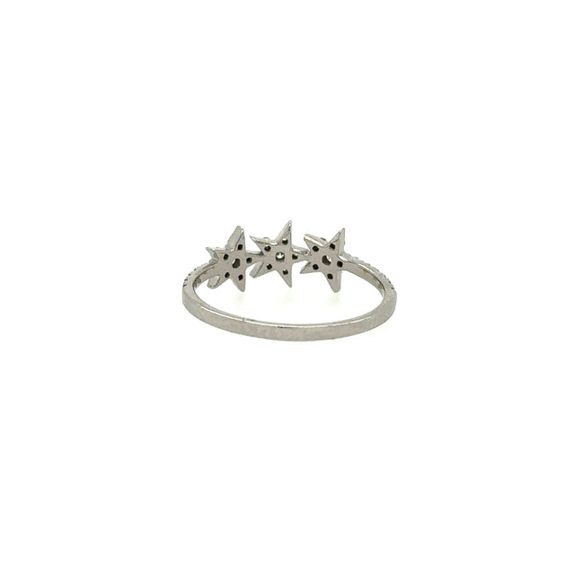 Anillo De Oro Blanco De 14K Con 3 Estrellas 0.21 Ct.