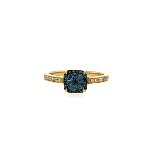 Anillo De Oro Amarillo De 14 Quilates Con Diamantes Blancos Y Azules 0.23 Ct.