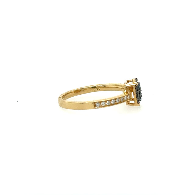 Anillo De Oro Amarillo De 14 Quilates Con Diamantes Blancos Y Azules 0.23 Ct.