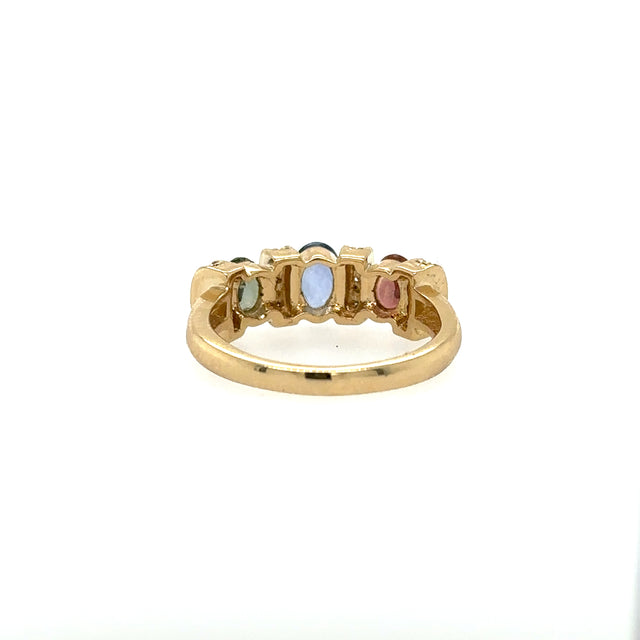 Anillo De Oro Amarillo Con Multi Zafiro Y Diamantes 1.49 TCW.