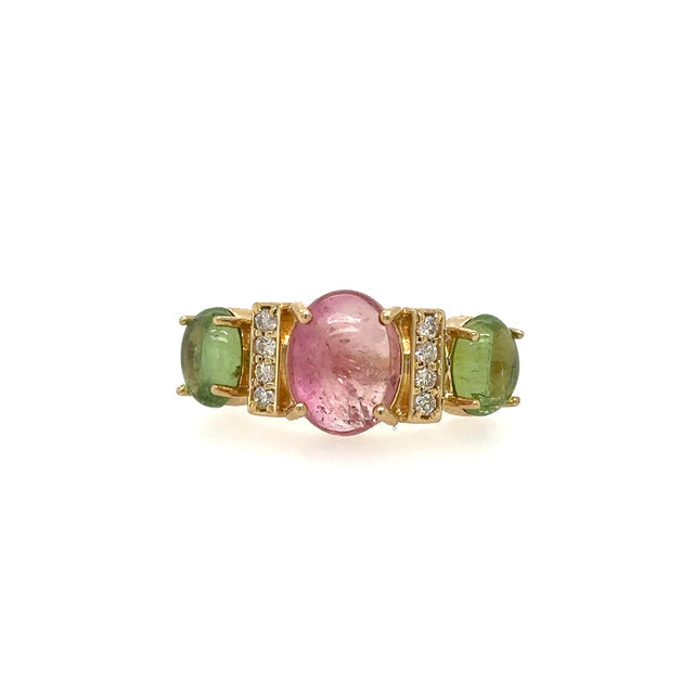 Anillo De Oro Amarillo De 14K Con Turmalina Y Diamantes 5.16 TCW.