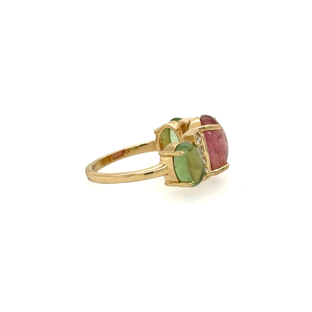 Anillo De Oro Amarillo De 14K Con Turmalina Y Diamantes 5.16 TCW.