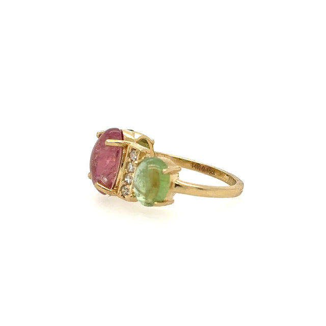 Anillo De Oro Amarillo De 14K Con Turmalina Y Diamantes 5.16 TCW.