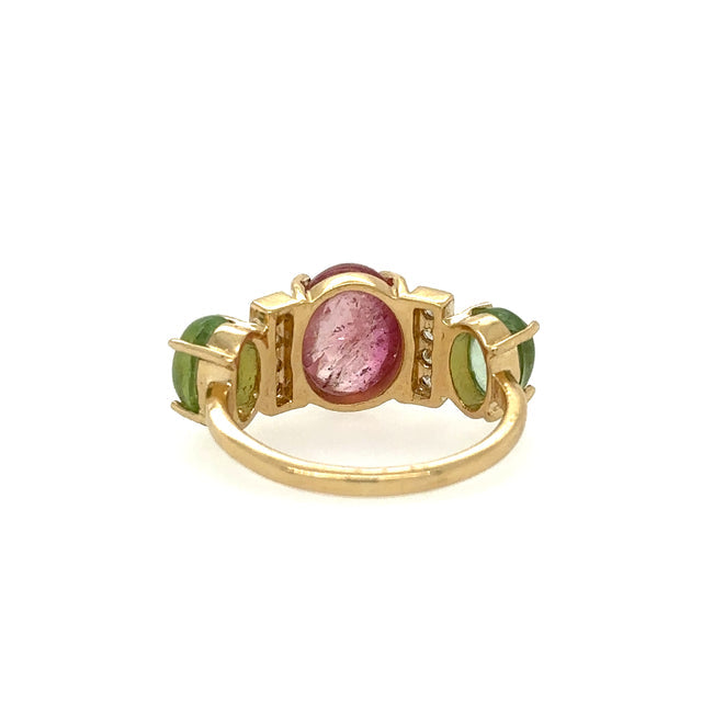Anillo De Oro Amarillo De 14K Con Turmalina Y Diamantes 5.16 TCW.