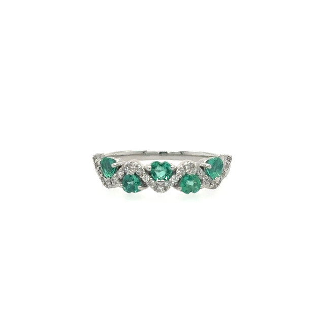 Anillo De Oro Blanco Con Esmeralda Y Diamantes 0.69 Ct.