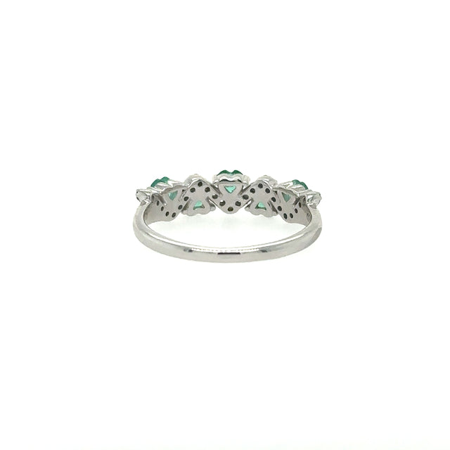 Anillo De Oro Blanco Con Esmeralda Y Diamantes 0.69 Ct.