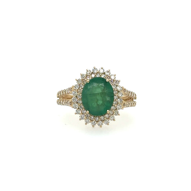 Anillo De Oro Amarillo Con Esmeralda Y Diamantes 3.57 Ct.