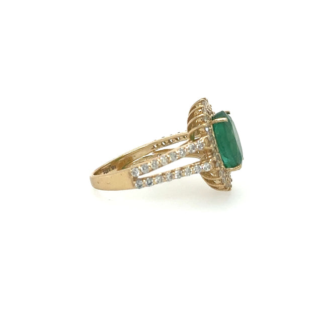 Anillo De Oro Amarillo Con Esmeralda Y Diamantes 3.57 Ct.