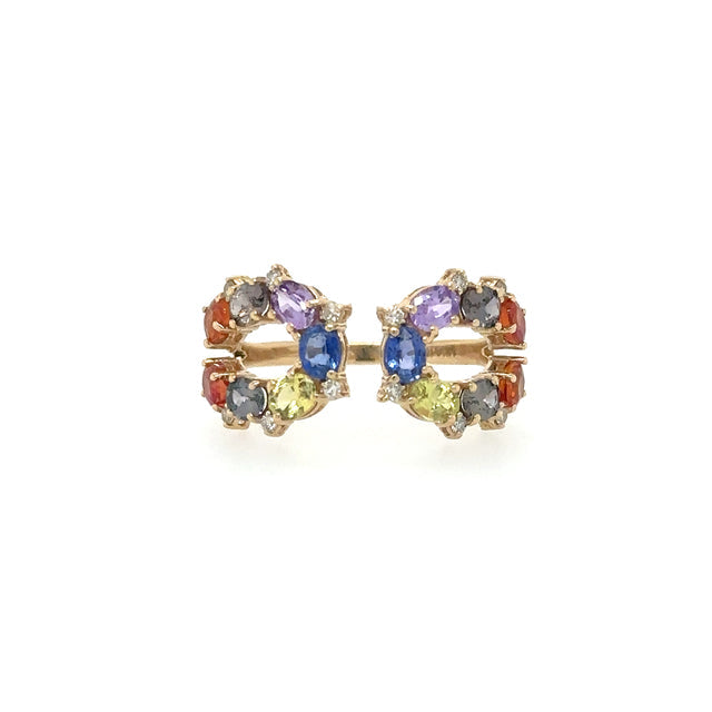 Anillo De Oro Amarillo Con Zafiro Multicolor Y Diamantes 3.25 Ct.
