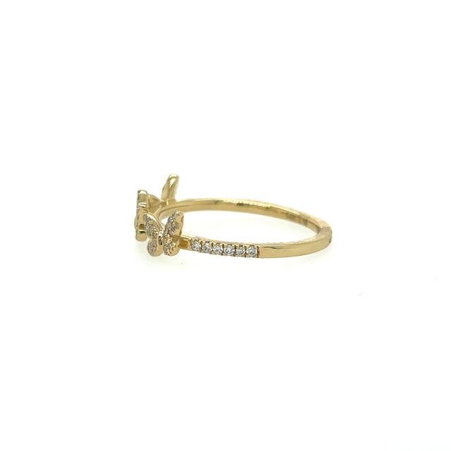 Anillo Mariposa De Oro Amarillo Con Diamantes 0.16 Ct.