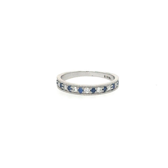 Anillo De Oro Blanco De 14 Quilates Con Zafiro Y Diamantes 0.31 Ct.