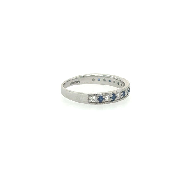 Anillo De Oro Blanco De 14 Quilates Con Zafiro Y Diamantes 0.31 Ct.