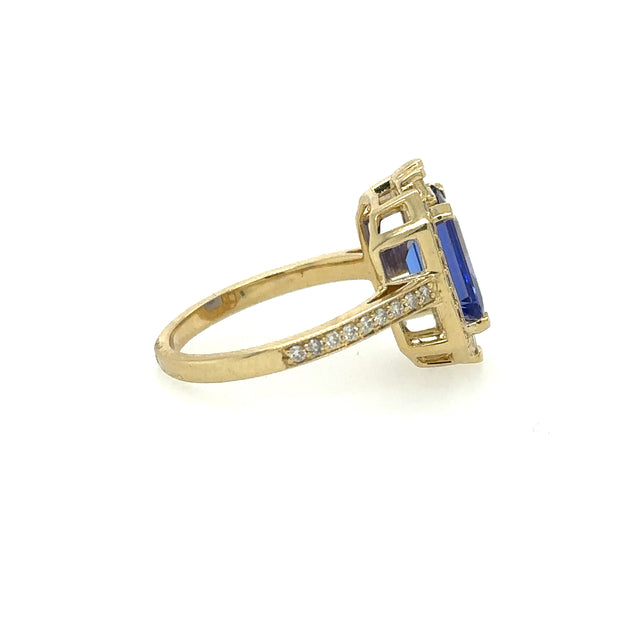 Anillo Tanzanita De Oro Amarillo Con Diamantes 3.28 Ct.