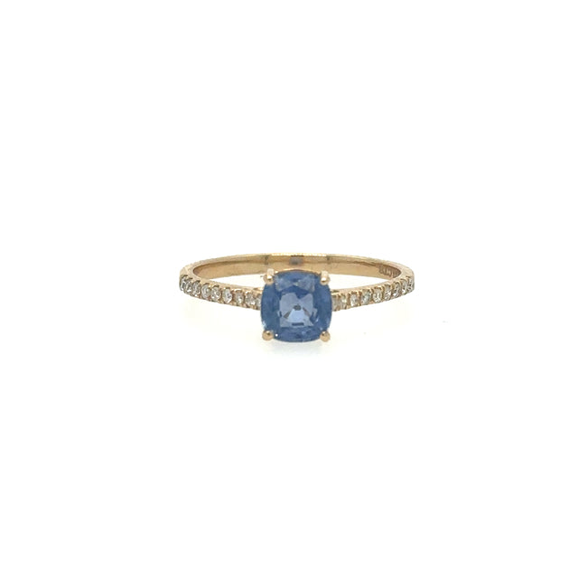 Anillo De Zafiro En Oro Amarillo De 14 K Con Diamantes 0.88 TCW.