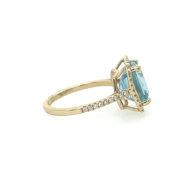 Anillo Oro Amarillo De 14 Quilates Con Diamantes Y Circonitas Azules 0.36 Ct.