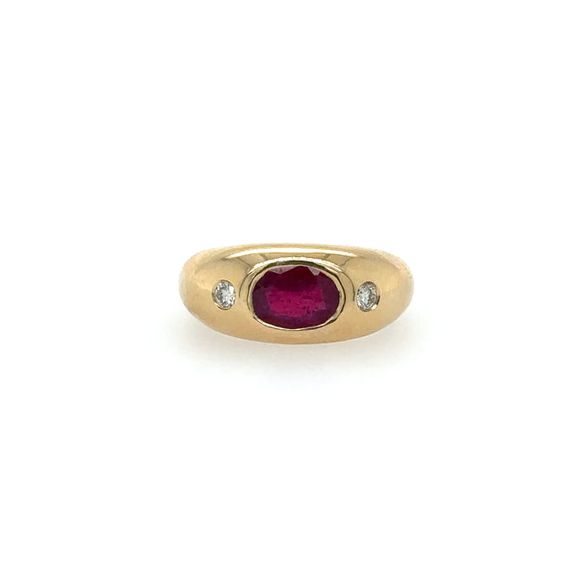 Anillo De Oro Amarillo De 14K Con Rubí Y Diamantes 1.7 TCW.