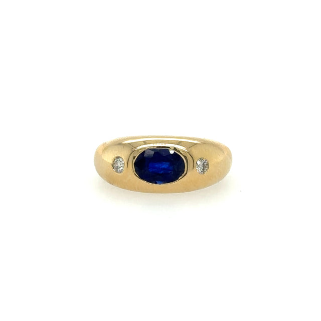 Anillo De Oro Amarillo Con Zafiro Y Diamantes 1.7 Ct.