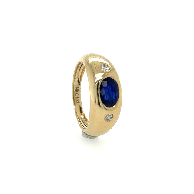 Anillo De Oro Amarillo Con Zafiro Y Diamantes 1.7 Ct.