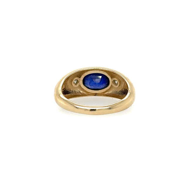 Anillo De Oro Amarillo Con Zafiro Y Diamantes 1.7 Ct.