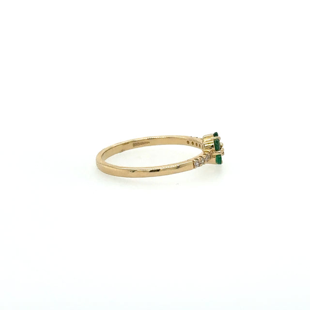 Anillo De Esmeralda En Oro Amarillo De 14K Con Diamantes 0.22 TCW.