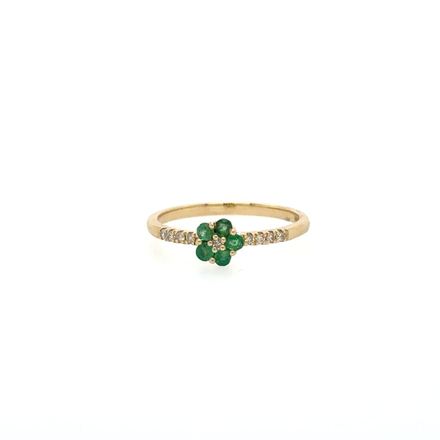 Anillo De Esmeralda En Oro Amarillo De 14K Con Diamantes 0.22 TCW.
