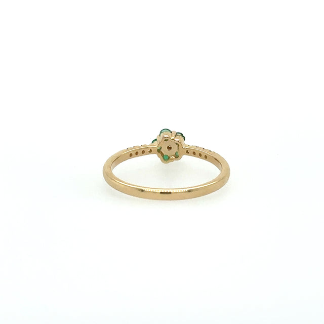 Anillo De Esmeralda En Oro Amarillo De 14K Con Diamantes 0.22 TCW.
