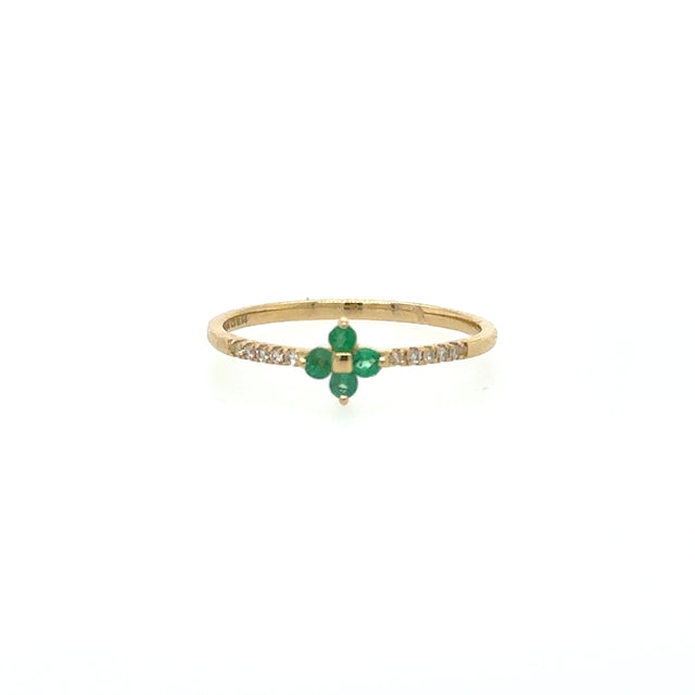 Anillo De Esmeralda En Oro Amarillo De 14K Con Diamantes 0.16 TCW.
