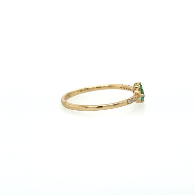 Anillo De Esmeralda En Oro Amarillo De 14K Con Diamantes 0.16 TCW.