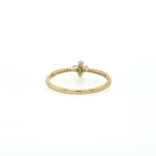 Anillo De Esmeralda En Oro Amarillo De 14K Con Diamantes 0.16 TCW.