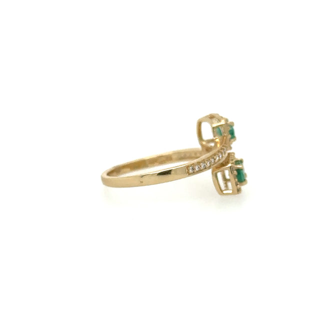 Anillo De Oro Amarillo Y Esmeralda Con Diamantes 0.72 Ct.