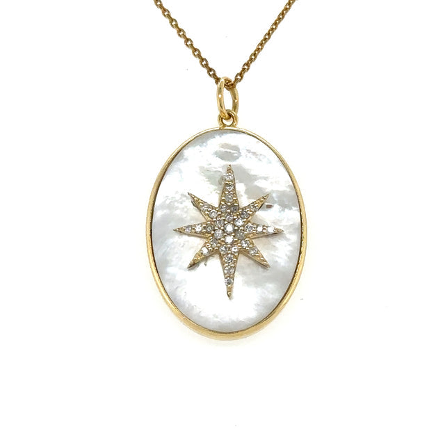Colgante Ovalado De Nácar Amarillo De 14 Quilates Con Diamantes 0.19 Ct.