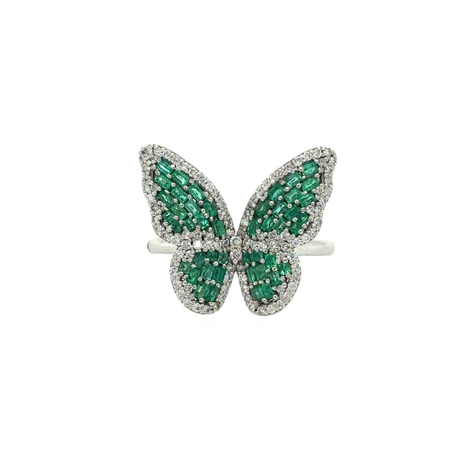 Anillo de Diamantes & Esmeralda en Oro Blanco de 14K 1.04ct