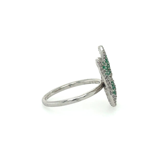 Anillo de Diamantes & Esmeralda en Oro Blanco de 14K 1.04ct