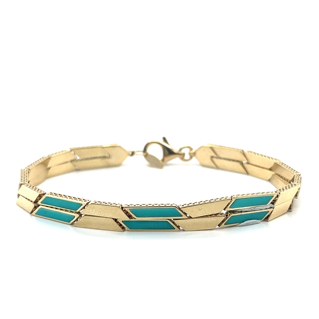 Pulsera De Oro Amarillo De 14Kt Turquesa De 7"