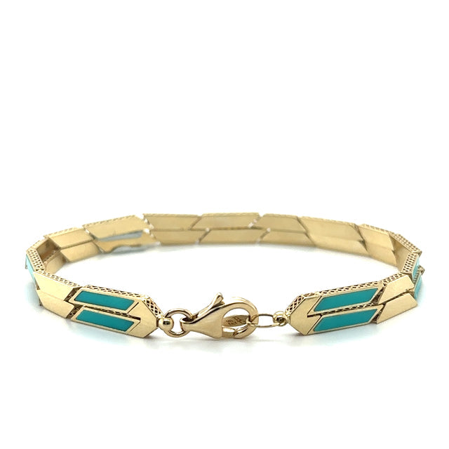 Pulsera De Oro Amarillo De 14Kt Turquesa De 7"