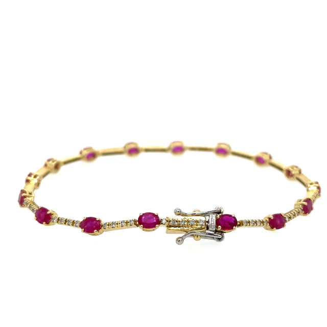 18K Yellow Gold Ruby and Diamond Bracelet, 3.43 TCW