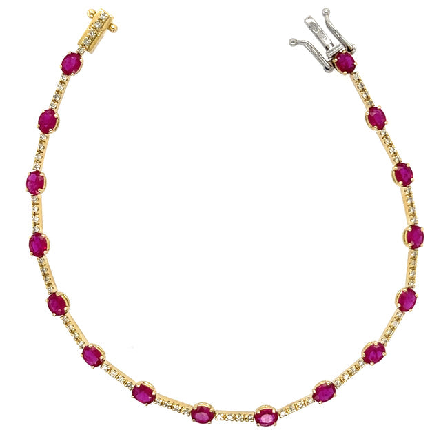 18K Yellow Gold Ruby and Diamond Bracelet, 3.43 TCW