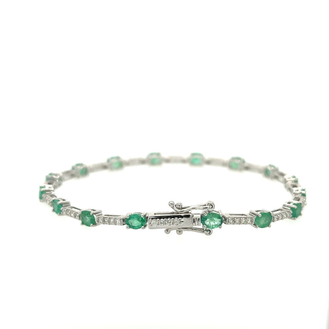 Brazalete De Diamantes Y Esmeraldas En Oro Blanco De 14K, 2,73 Tcw