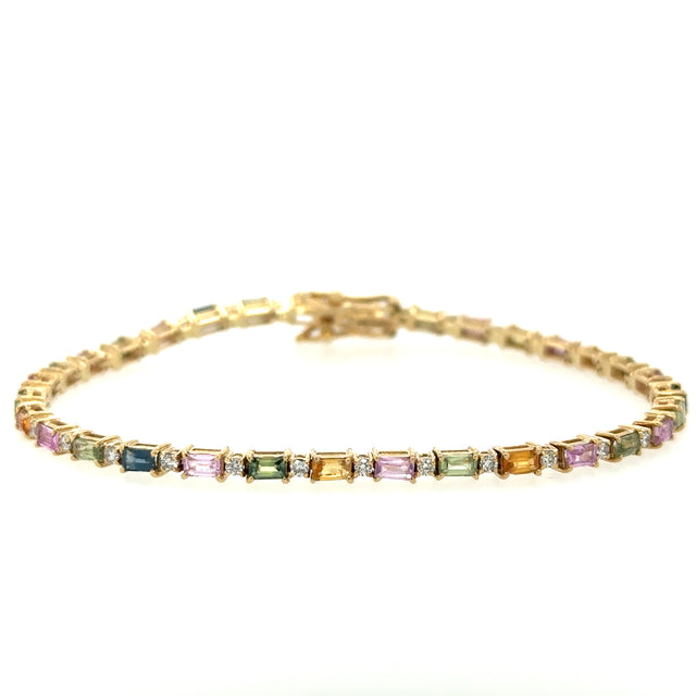 Pulsera De Oro Amarillo De 14 Quilates Con Múltiples Zafiros Y Diamantes 4.33 Ct.
