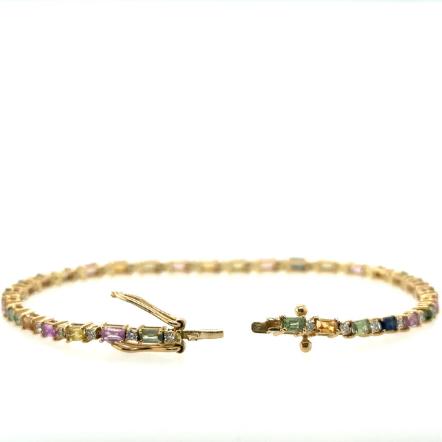 Pulsera De Oro Amarillo De 14 Quilates Con Múltiples Zafiros Y Diamantes 4.33 Ct.