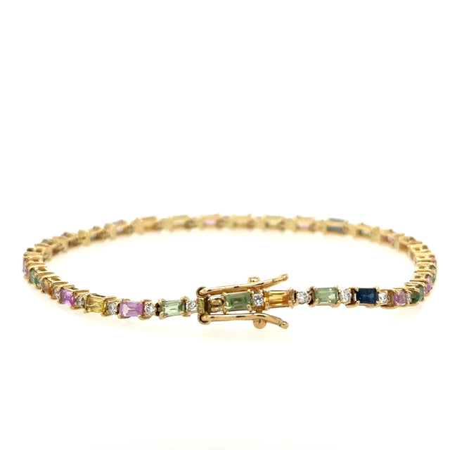 Pulsera De Oro Amarillo De 14 Quilates Con Múltiples Zafiros Y Diamantes 4.33 Ct.
