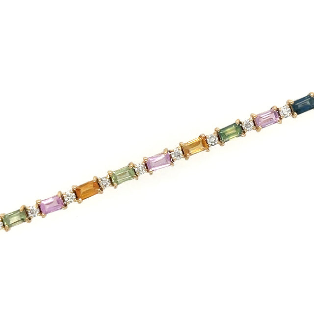 Pulsera De Oro Amarillo De 14 Quilates Con Múltiples Zafiros Y Diamantes 4.33 Ct.