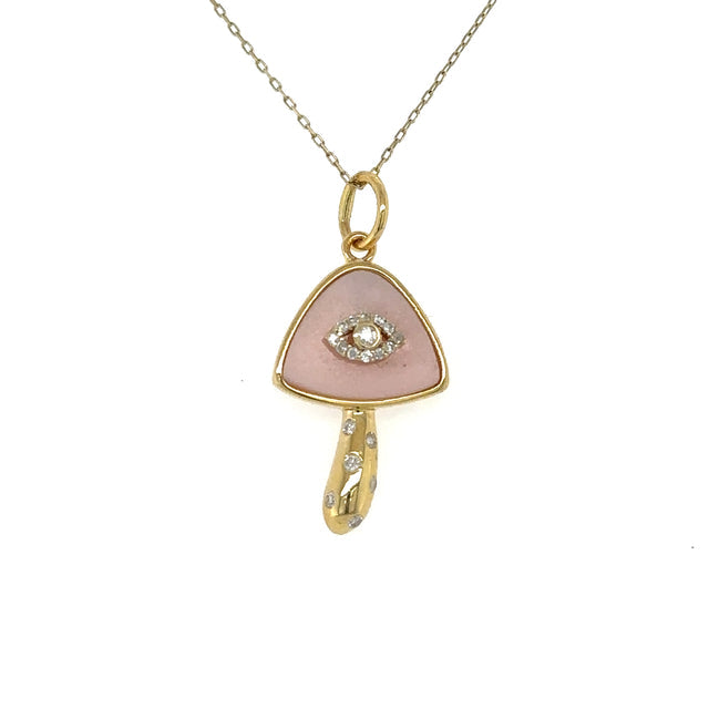 Colgante De Hongo De Ópalo Rosa En Oro Amarillo De 14 Quilates Con Diamantes 1.51 Ct.