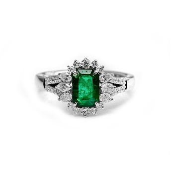 Anillo De Oro Blanco De 18 Quilates Con Esmeraldas Y Diamantes 1.57 Ct.