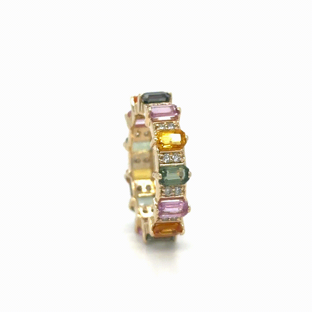 Anillo De Zafiro Múltiple De Oro Amarillo De 14 Quilates Con Diamantes 5.8 Ct.